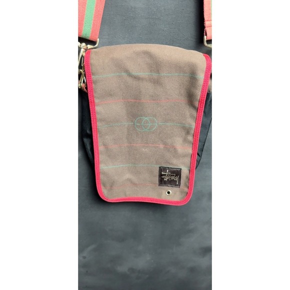 Stussy Other - Stussy Canvas Shoulder Bag Brown Red Green Stripe Crossbody Streetwear Vintage